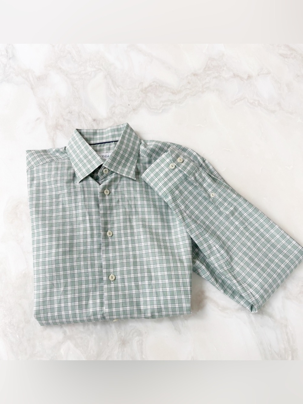 Eton Slim Fit Green Plaid Dress Shirt Men’s Size Medium Neck 15.5